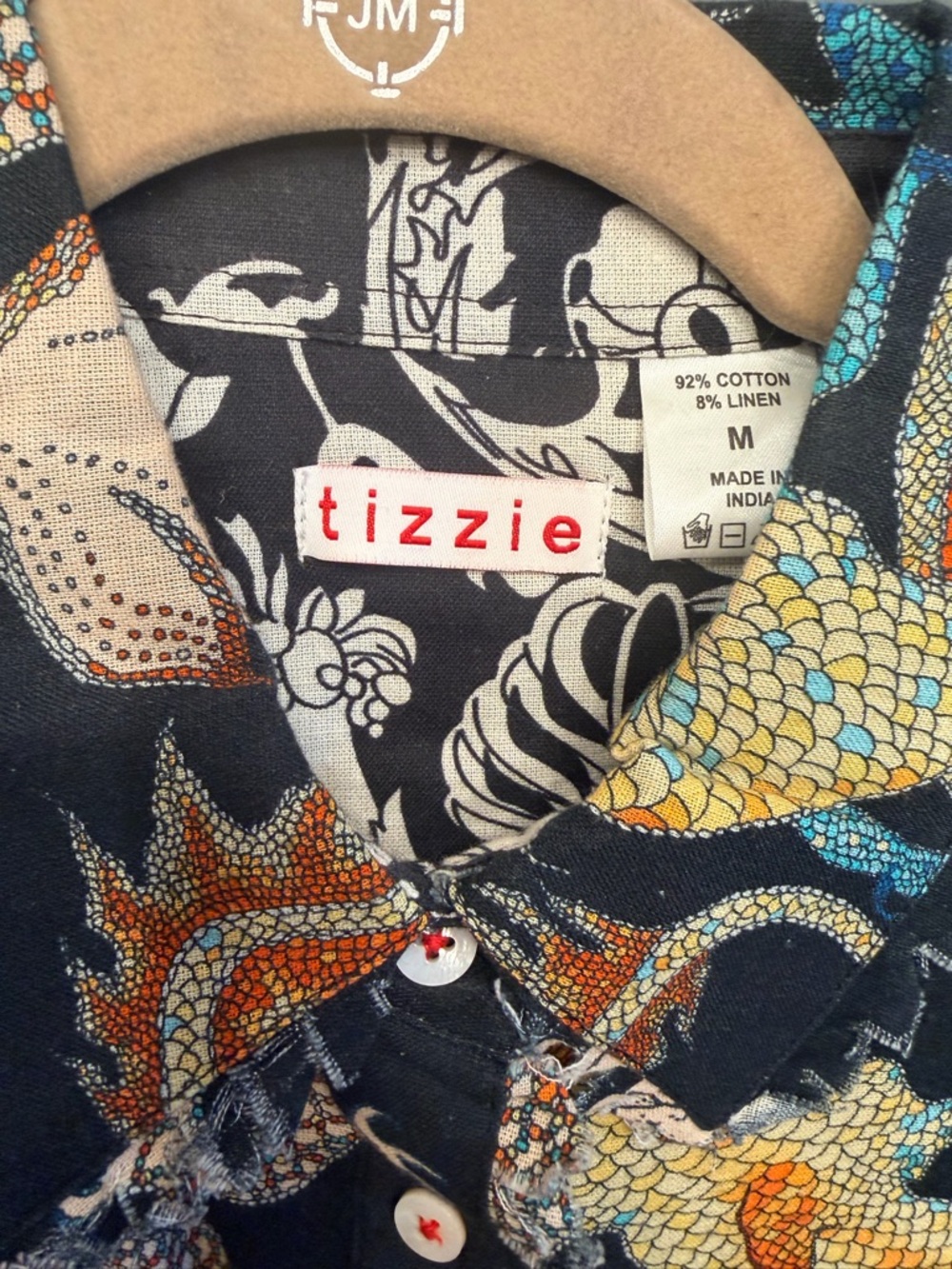 Tizzie Black Dragon Print Button-Up Shirt Medium. Worn once - Picture 2 of 7